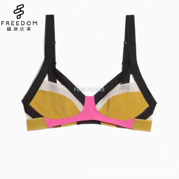 New trend ladies latest contrast color wireless in mesh fabric sexy new design women bra